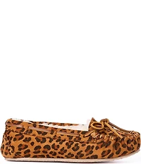 Minnetonka Cally Leopard Print Faux Fur Lined Moccasin Slippers