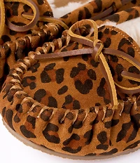 Minnetonka Cally Leopard Print Faux Fur Lined Moccasin Slippers
