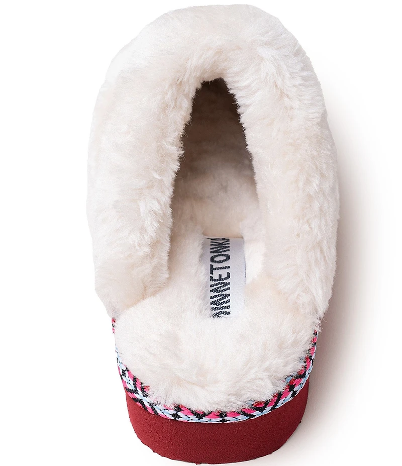 Minnetonka Cerise Suede Pile Lined Slippers