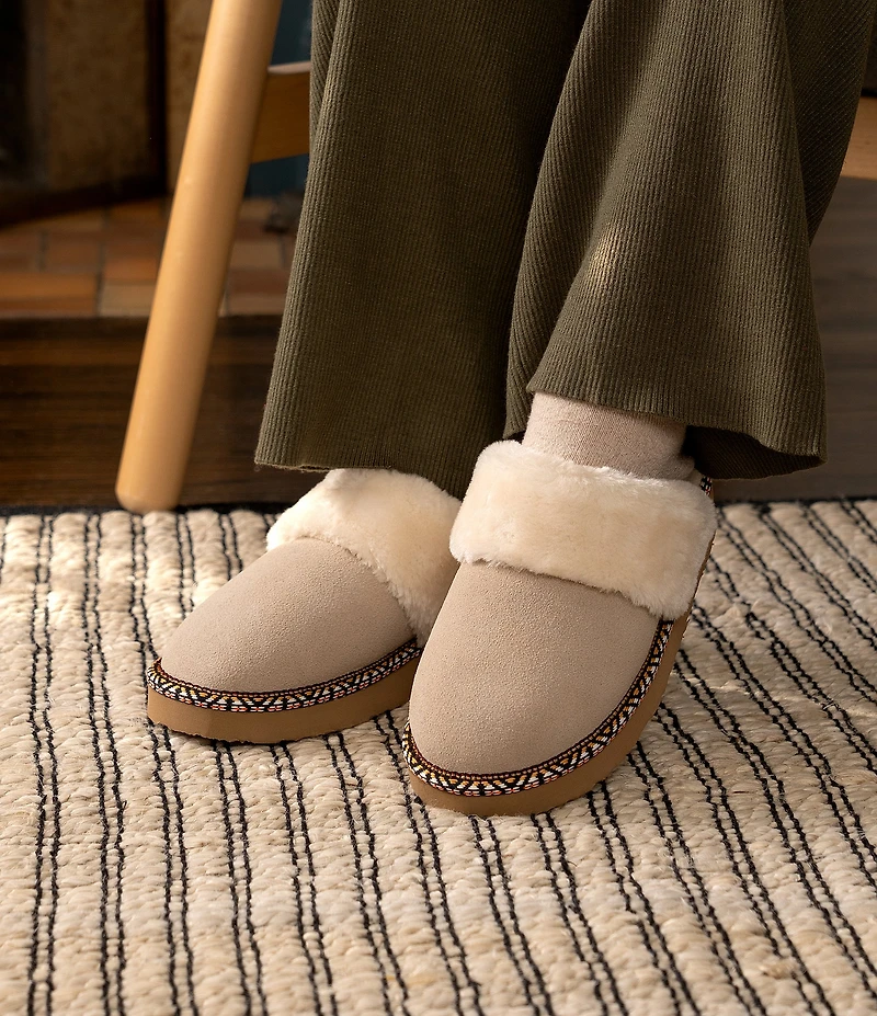 Minnetonka Cerise Suede Pile Lined Slippers