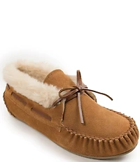 Minnetonka Chrissy Faux Shearling Bow Detail Suede Bootie Slippers