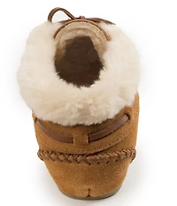 Minnetonka Chrissy Faux Shearling Bow Detail Suede Bootie Slippers