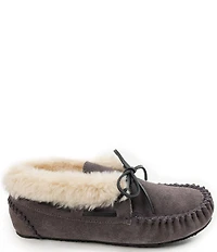 Minnetonka Chrissy Faux Shearling Bow Detail Suede Bootie Slippers