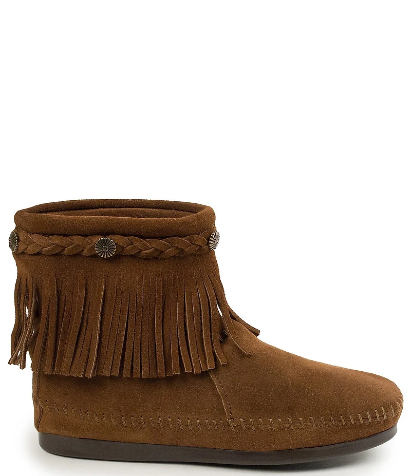 Minnetonka Concho Suede Fringe Braid Ornamented Boots