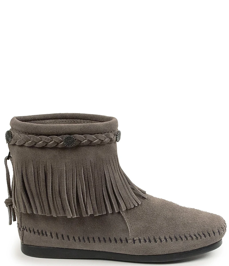 Minnetonka Concho Suede Fringe Braid Ornamented Boots
