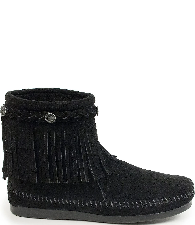 Minnetonka Concho Suede Fringe Braid Ornamented Boots