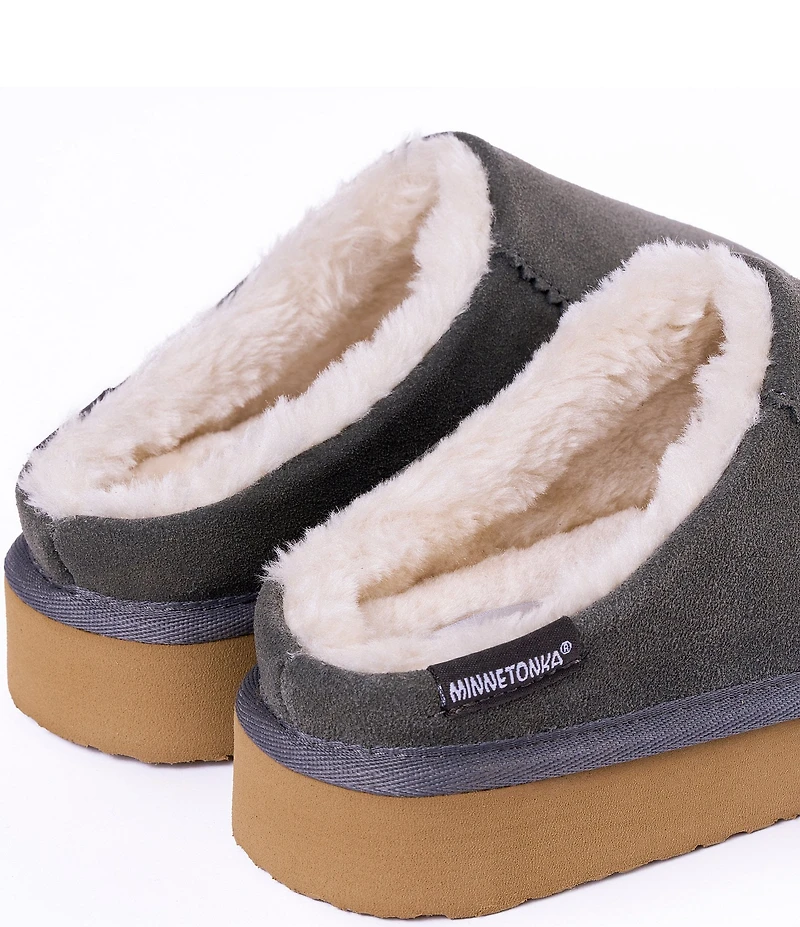 Minnetonka Coze Around Clog Suede Faux Fur Lined Slippers