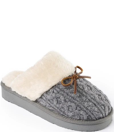 Minnetonka Flurry Cable Knit Bow Faux Fur Lined Slippers