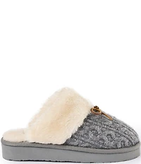 Minnetonka Flurry Cable Knit Bow Faux Fur Lined Scuffs