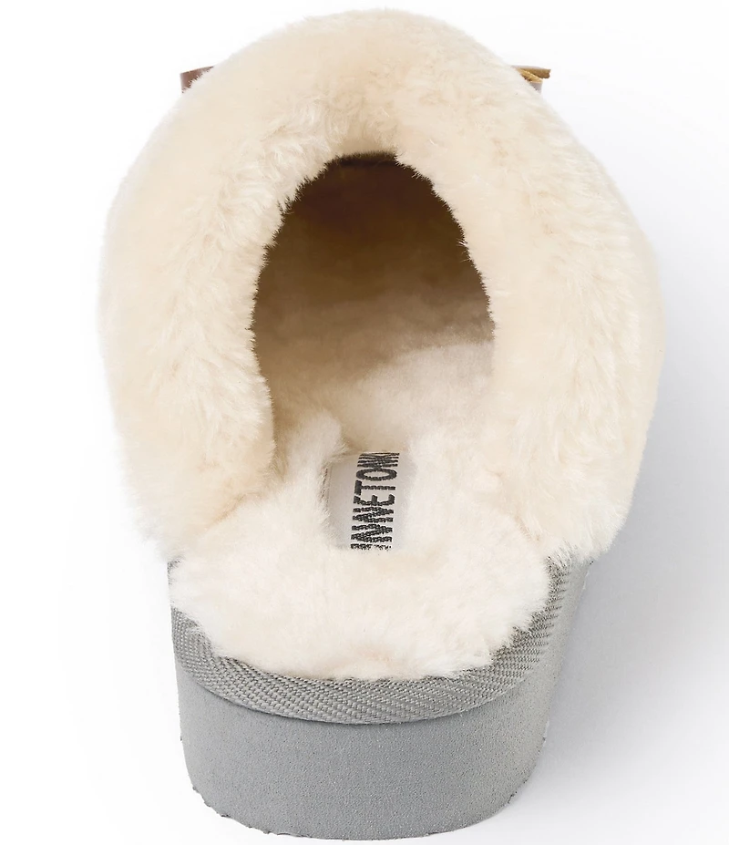 Minnetonka Flurry Cable Knit Bow Faux Fur Lined Scuffs