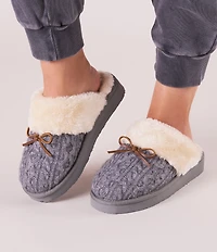 Minnetonka Flurry Cable Knit Bow Faux Fur Lined Scuffs