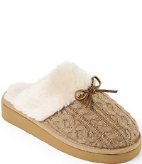 Minnetonka Flurry Cable Knit Bow Faux Fur Lined Scuffs