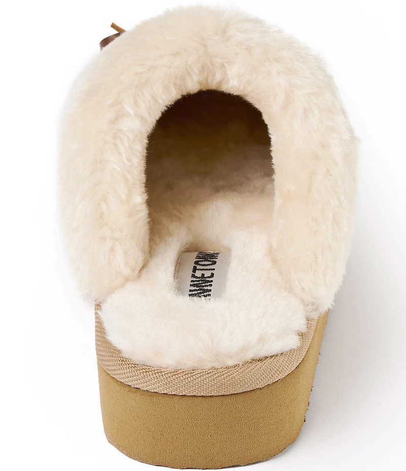 Minnetonka Flurry Cable Knit Bow Faux Fur Lined Scuffs
