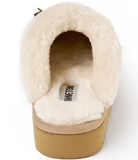 Minnetonka Flurry Cable Knit Bow Faux Fur Lined Scuffs