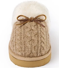 Minnetonka Flurry Cable Knit Bow Faux Fur Lined Scuffs