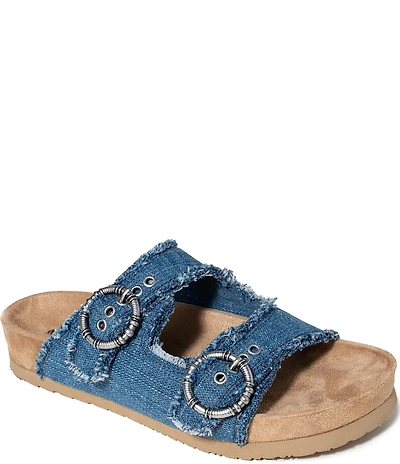 Minnetonka Georgine Denim Buckled Platform Slide Sandals