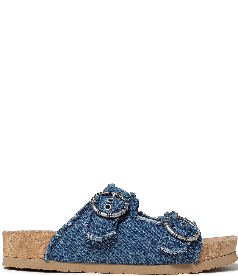 Minnetonka Georgine Denim Buckled Platform Slide Sandals