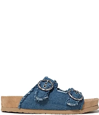 Minnetonka Georgine Denim Buckled Platform Slide Sandals