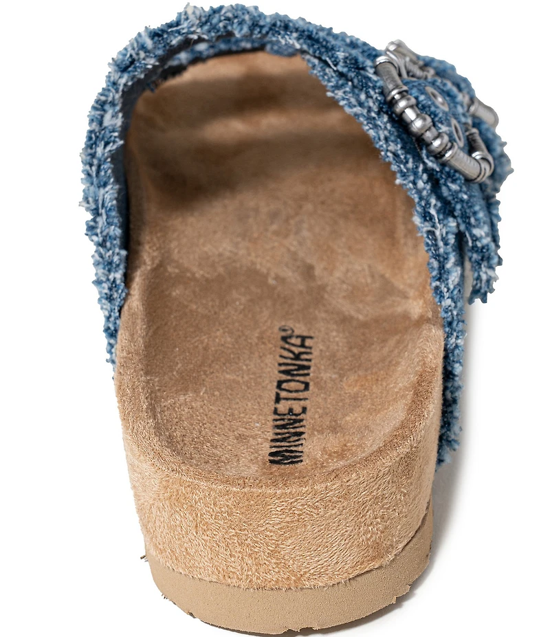 Minnetonka Georgine Denim Buckled Platform Slide Sandals