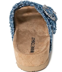 Minnetonka Georgine Denim Buckled Platform Slide Sandals