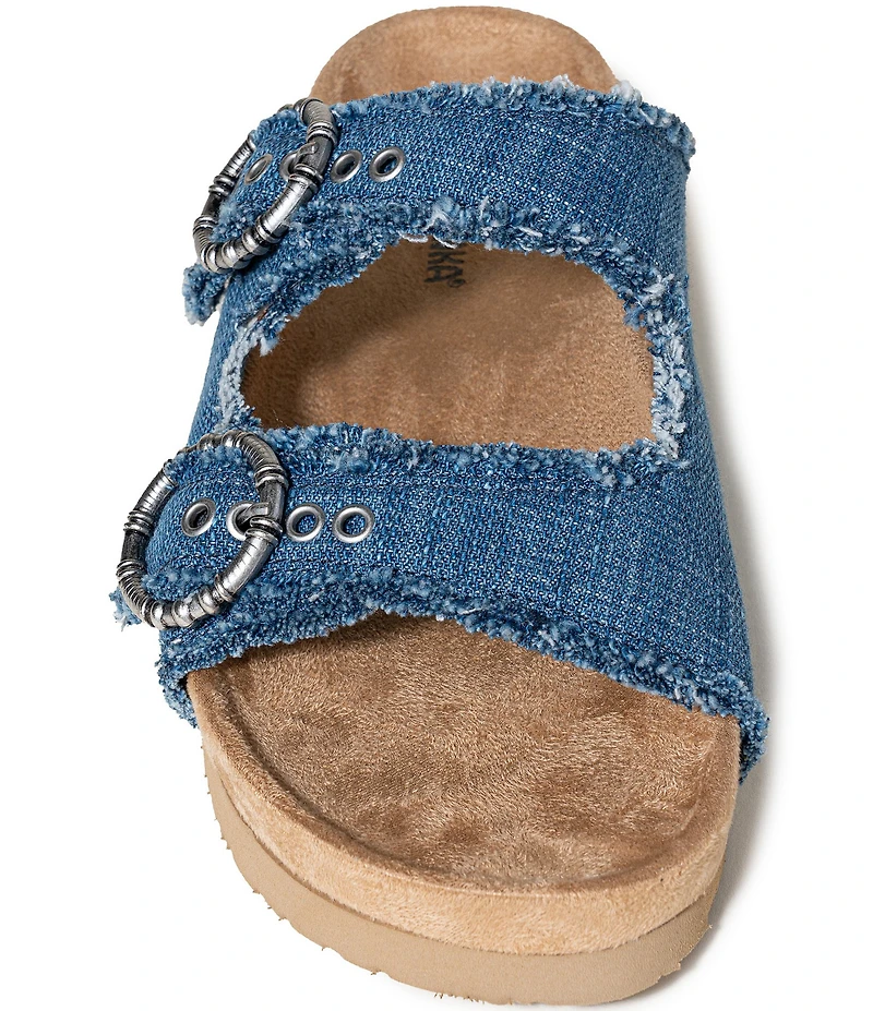 Minnetonka Georgine Denim Buckled Platform Slide Sandals