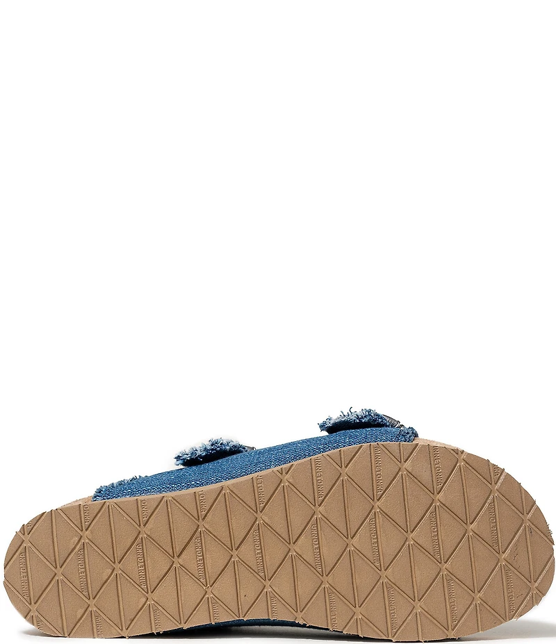 Minnetonka Georgine Denim Buckled Platform Slide Sandals