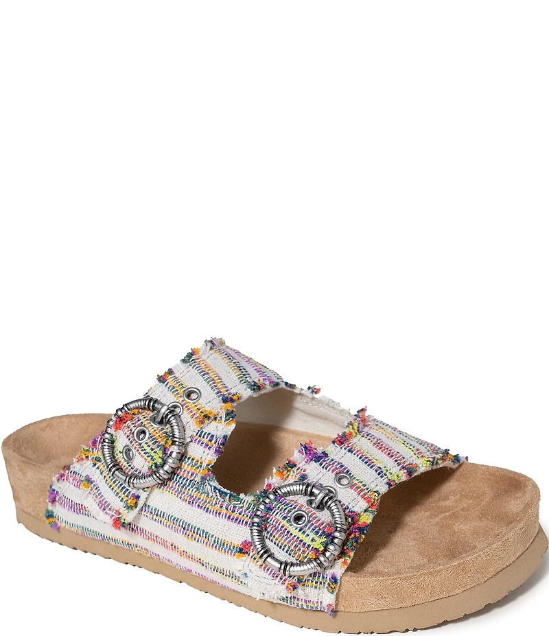 Minnetonka Georgine Striped Buckled Platform Slide Sandals