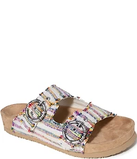 Minnetonka Georgine Striped Buckled Platform Slide Sandals
