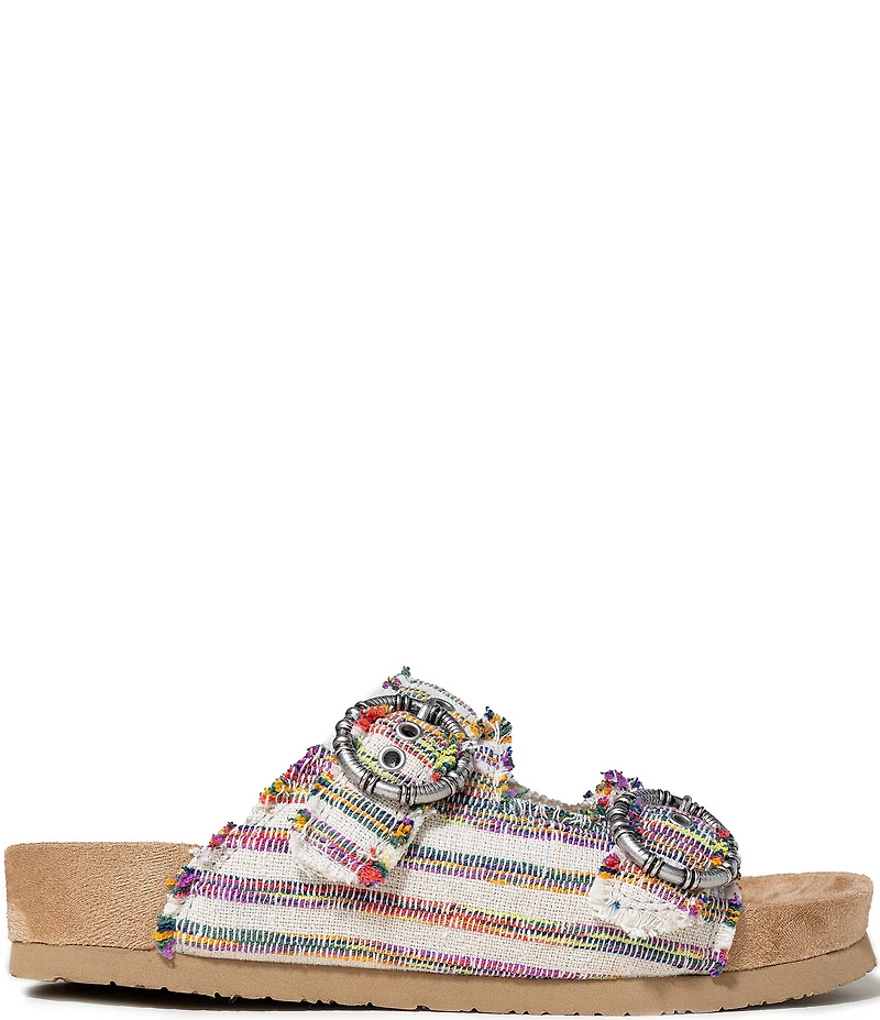 Minnetonka Georgine Striped Buckled Platform Slide Sandals