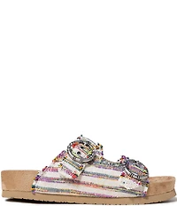 Minnetonka Georgine Striped Buckled Platform Slide Sandals