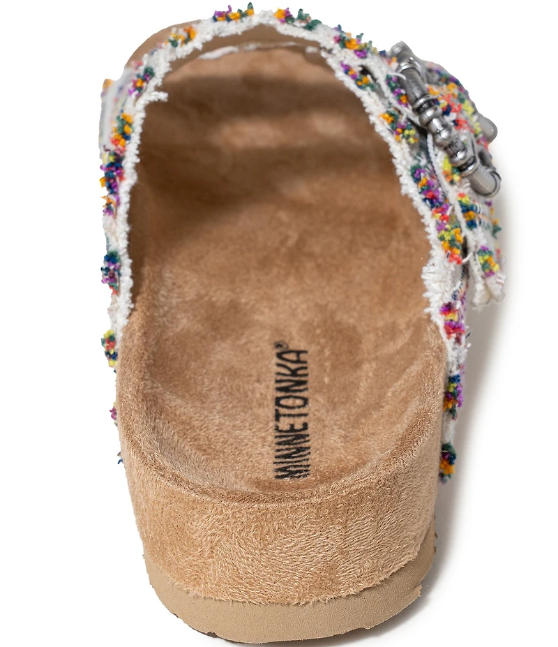 Minnetonka Georgine Striped Buckled Platform Slide Sandals