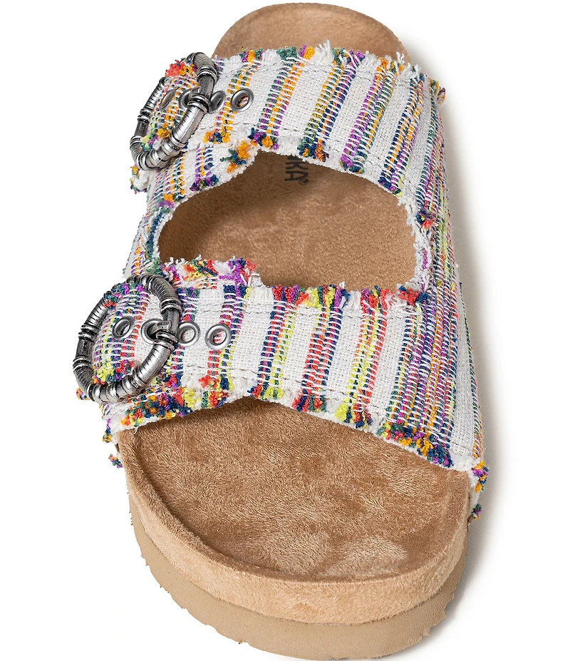 Minnetonka Georgine Striped Buckled Platform Slide Sandals