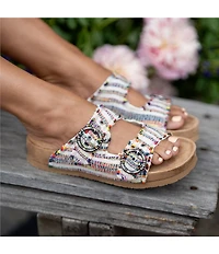 Minnetonka Georgine Striped Buckled Platform Slide Sandals