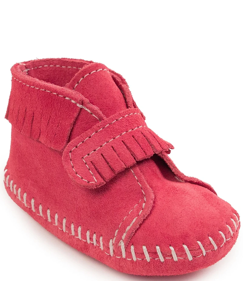 Minnetonka Girls' Front Strap Fringe Detail Bootie Crib Shoes (Infant)
