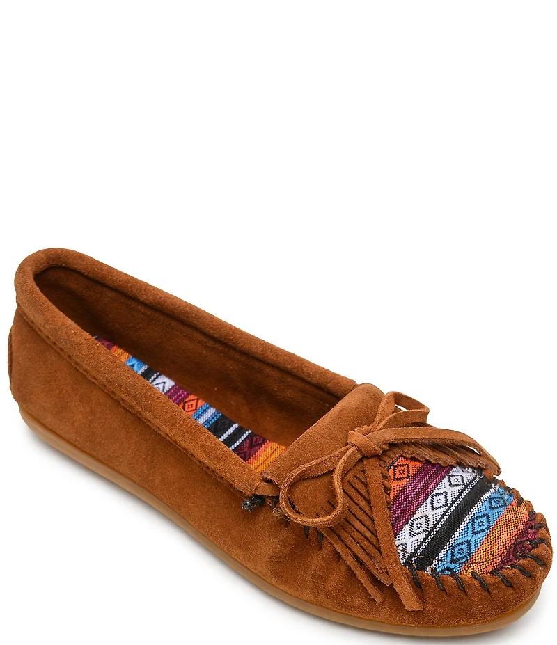 Minnetonka Kilty Arizona Suede Kiltie Bow Detail Moccasins