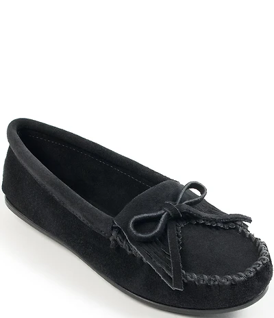 Minnetonka Kilty Suede Kiltie Bow Detail Moccasins