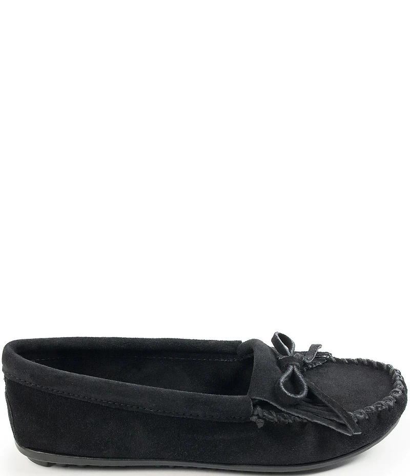 Minnetonka Kilty Suede Kiltie Bow Detail Moccasins