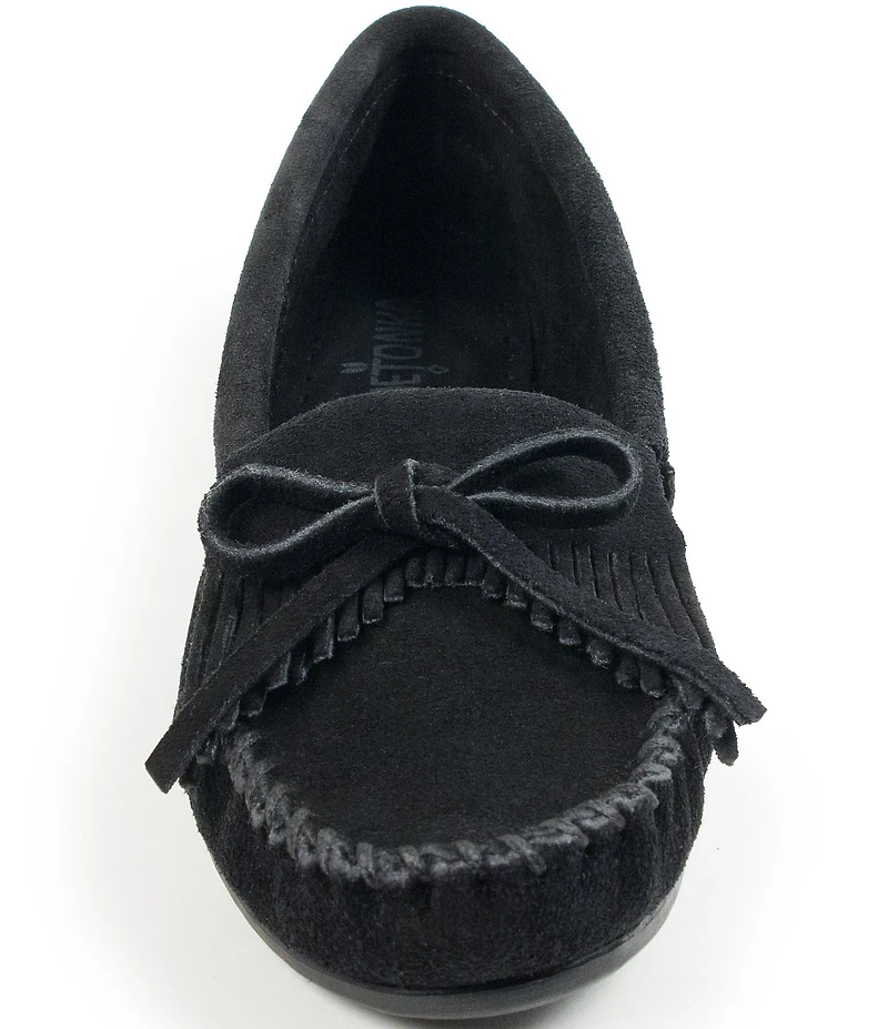 Minnetonka Kilty Suede Kiltie Bow Detail Moccasins