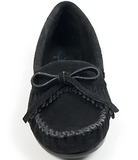Minnetonka Kilty Suede Kiltie Bow Detail Moccasins