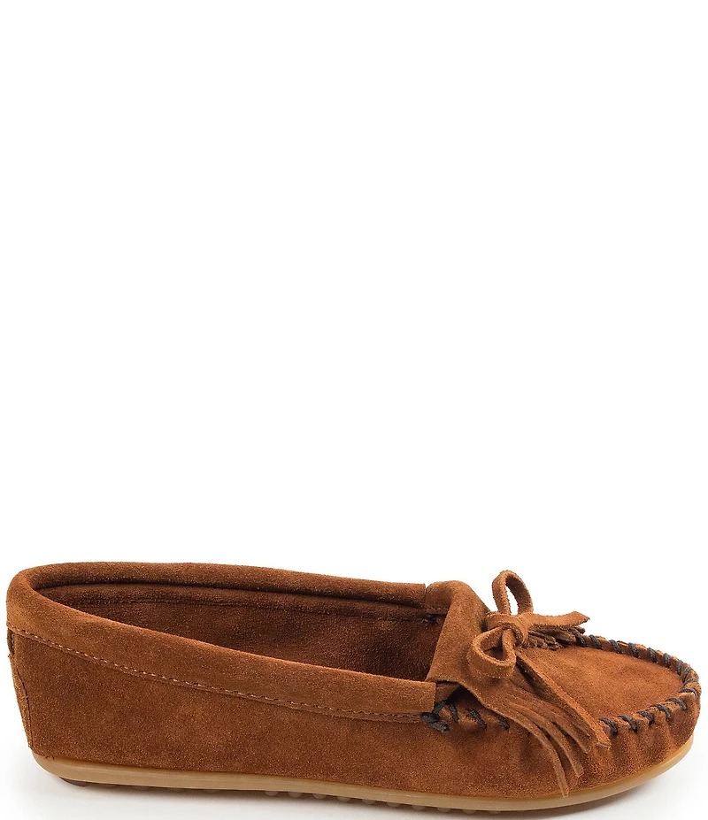 Minnetonka Kilty Suede Kiltie Bow Detail Moccasins