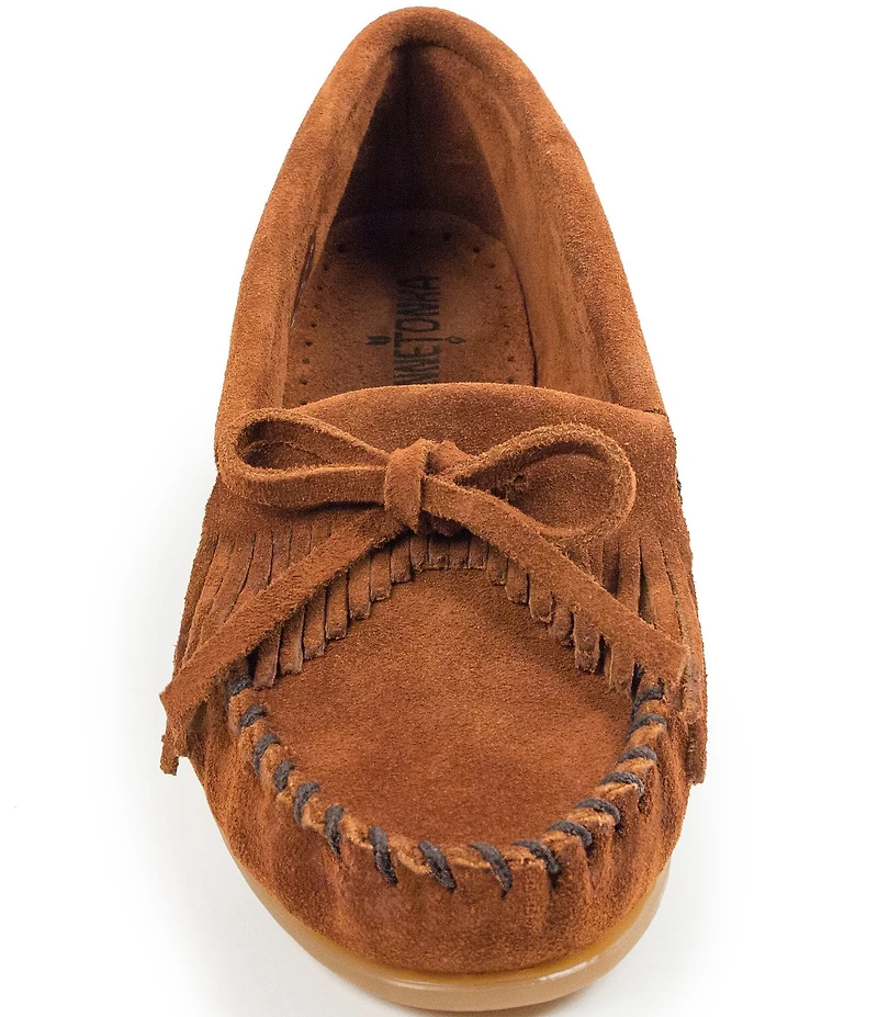 Minnetonka Kilty Suede Kiltie Bow Detail Moccasins