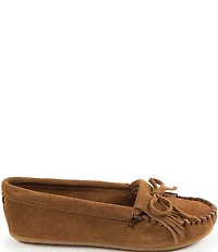 Minnetonka Kilty Suede Kiltie Bow Detail Moccasins