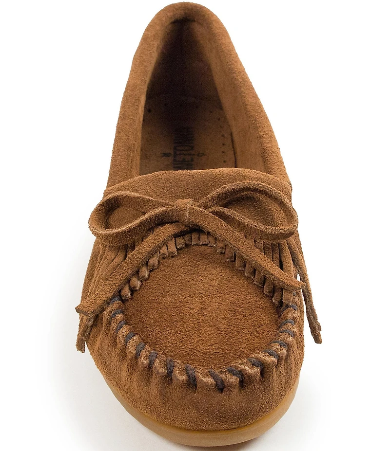 Minnetonka Kilty Suede Kiltie Bow Detail Moccasins