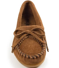 Minnetonka Kilty Suede Kiltie Bow Detail Moccasins