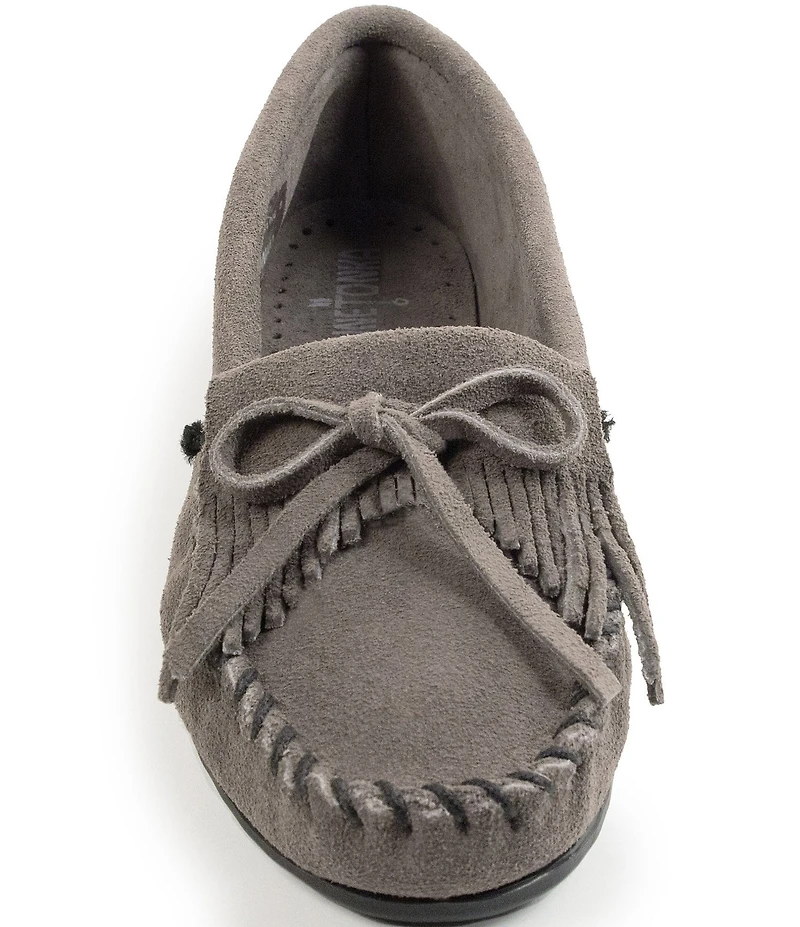 Minnetonka Kilty Suede Kiltie Bow Detail Moccasins