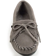 Minnetonka Kilty Suede Kiltie Bow Detail Moccasins