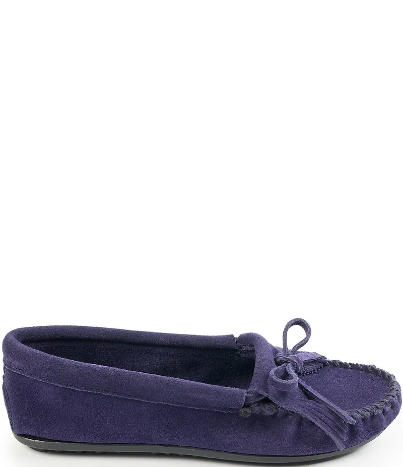 Minnetonka Kilty Suede Kiltie Bow Detail Moccasins