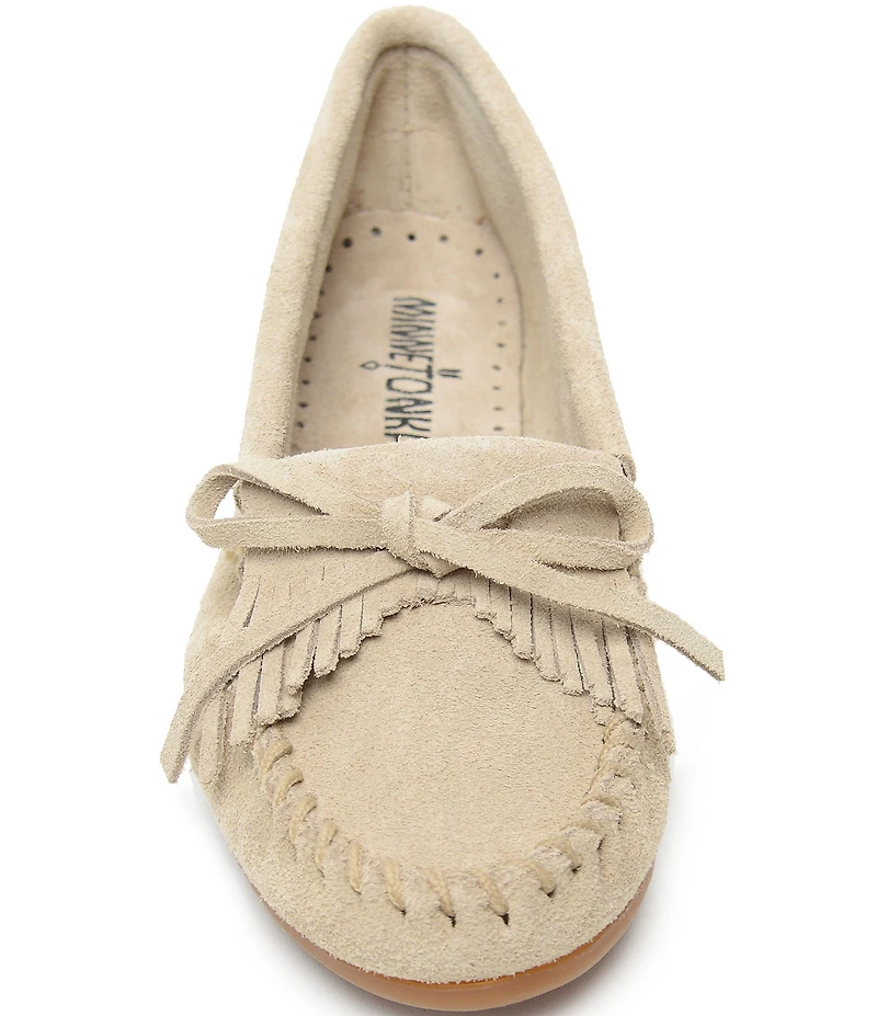 Minnetonka Kilty Suede Kiltie Bow Detail Moccasins