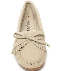 Minnetonka Kilty Suede Kiltie Bow Detail Moccasins