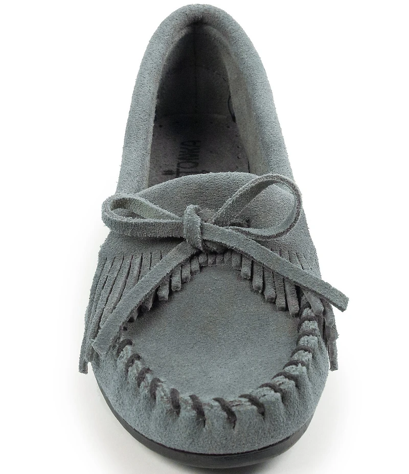 Minnetonka Kilty Suede Kiltie Bow Detail Moccasins